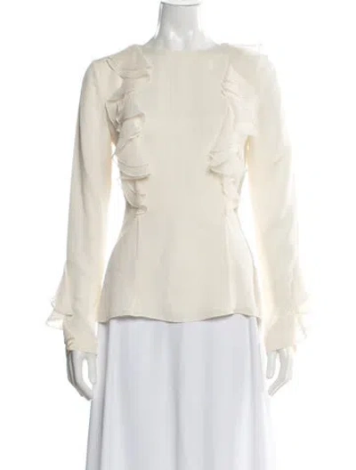Pre-owned Oscar De La Renta Silk Crew Neck Blouse In Neutrals