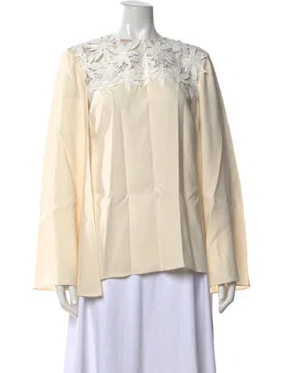 Pre-owned Oscar De La Renta Silk Crew Neck Blouse In Neutrals