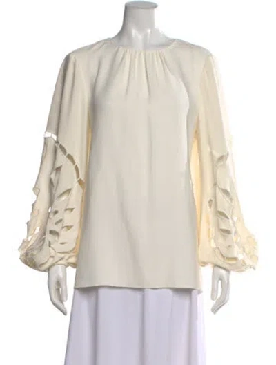 Pre-owned Oscar De La Renta Silk Crew Neck Blouse In Neutrals