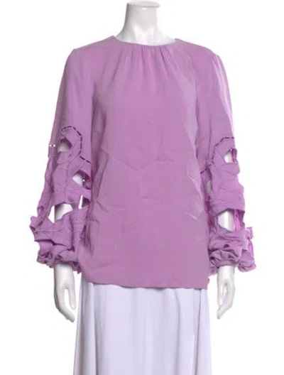 Pre-owned Oscar De La Renta Silk Crew Neck Blouse In Purple