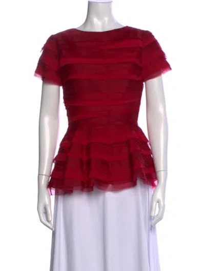Pre-owned Oscar De La Renta Silk Crew Neck Blouse In Red
