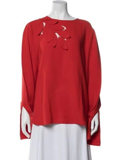 Pre-owned Oscar De La Renta Silk Crew Neck Blouse In Red