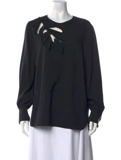Pre-owned Oscar De La Renta Silk Crew Neck Blouse W/ Tags In Black