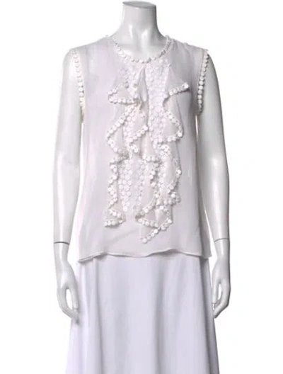 Pre-owned Oscar De La Renta Silk Crew Neck Blouse In White