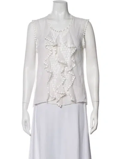 Pre-owned Oscar De La Renta Silk Crew Neck Blouse In White