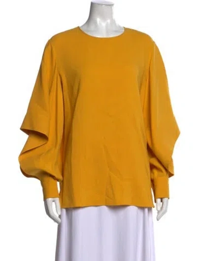 Pre-owned Oscar De La Renta Silk Crew Neck Blouse In Yellow