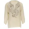 OSCAR DE LA RENTA OSCAR DE LA RENTA SILK CRYSTAL EMBROIDERY COLLAR / SLEEVE BLOUSE
