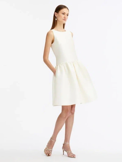 Oscar De La Renta Silk Drop Waist Cocktail Dress In Ivory