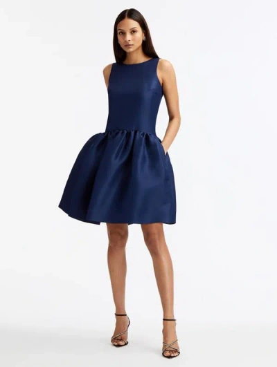 Oscar De La Renta Silk Drop Waist Cocktail Dress In Navy