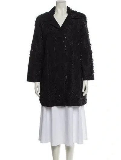 Pre-owned Oscar De La Renta Silk Faux Fur Vest W/ Tags In Black