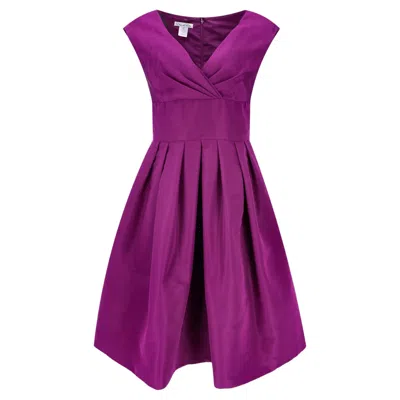 Pre-owned Oscar De La Renta Silk Flared Pleated Dress In Purple