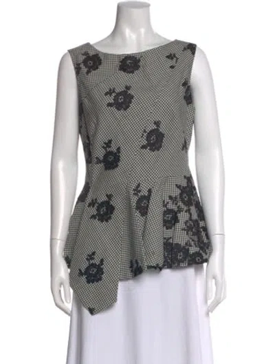 Pre-owned Oscar De La Renta Silk Floral Print Blouse In Black