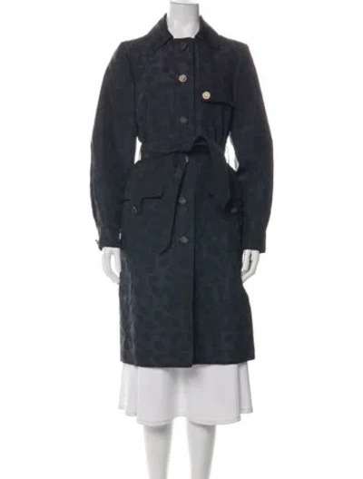 Pre-owned Oscar De La Renta Silk Floral Print Coat In Green