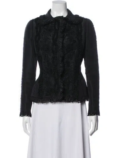 Pre-owned Oscar De La Renta Silk Floral Print Jacket In Black