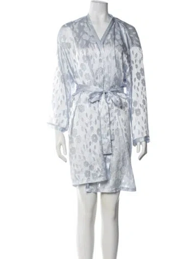 Pre-owned Oscar De La Renta Silk Floral Print Nightgown In Blue