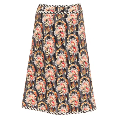 Oscar De La Renta Silk Floral Print Quilted Skirt In Multi
