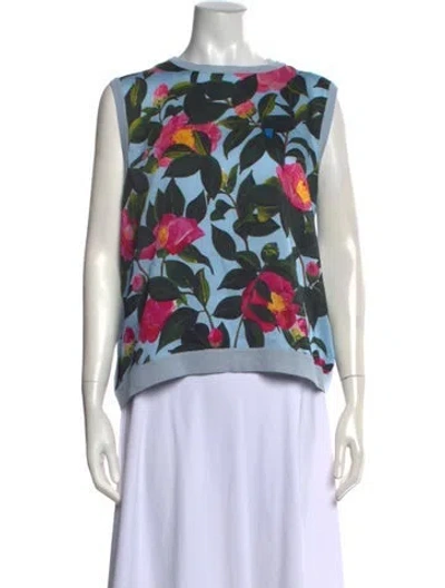 Pre-owned Oscar De La Renta Silk Floral Print Sweater W/ Tags In White