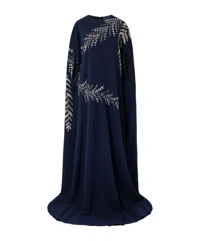 Oscar De La Renta Embellished Stretch-silk Georgette Gown In Blue