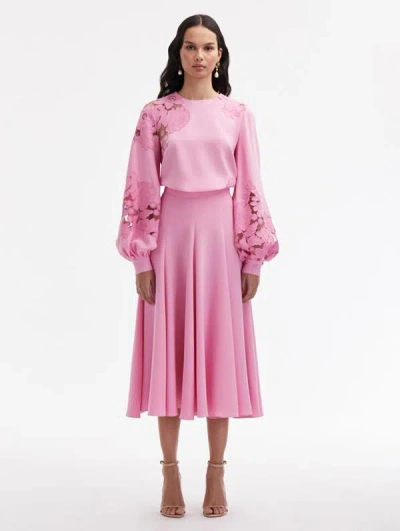 Oscar De La Renta Silk Georgette Midi Skirt In Begonia