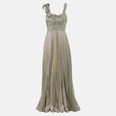 Pre-owned Oscar De La Renta Silk Gown 14 In Cream