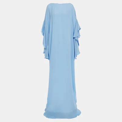 Pre-owned Oscar De La Renta Silk Gown L In Blue