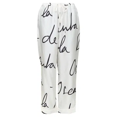 Oscar De La Renta Silk Graffiti Tapered Pants In White