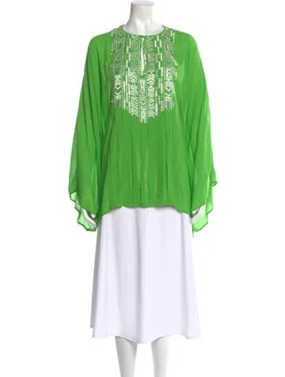 Pre-owned Oscar De La Renta Silk Graphic Print Tunic In Green