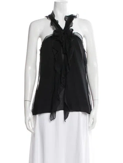 Pre-owned Oscar De La Renta Silk Halterneck Blouse In Black