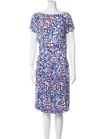 Pre-owned Oscar De La Renta Silk Knee-length Dress In Blue