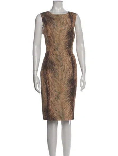 Pre-owned Oscar De La Renta Silk Knee-length Dress In Neutral