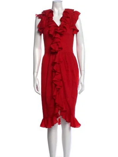Pre-owned Oscar De La Renta Silk Knee-length Dress In Red