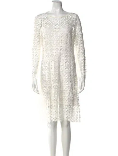 Pre-owned Oscar De La Renta Silk Knee-length Dress In White