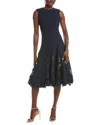 Oscar De La Renta Silk-lined Wool-blend A-line Dress In Blue