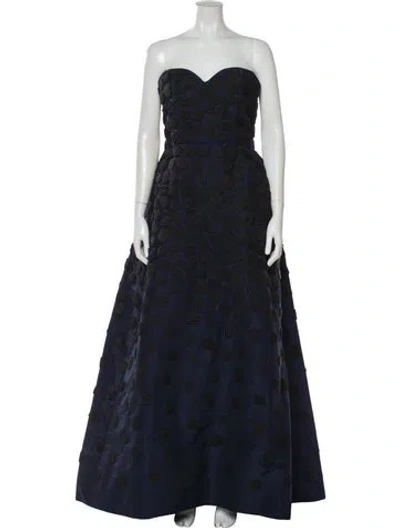 Pre-owned Oscar De La Renta Silk Long Dress In Blue