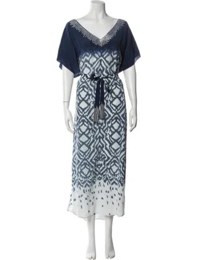 Pre-owned Oscar De La Renta Silk Long Dress In Blue