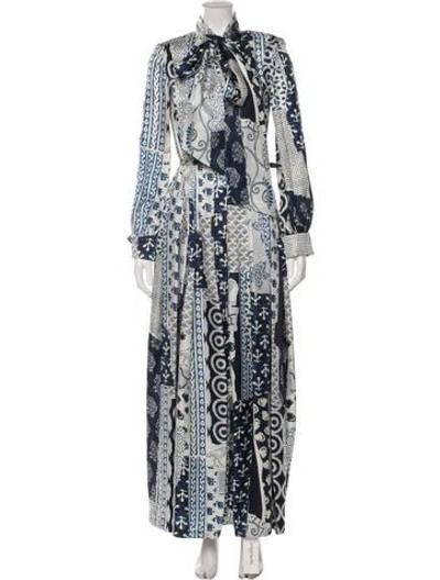Pre-owned Oscar De La Renta Silk Long Dress In Blue