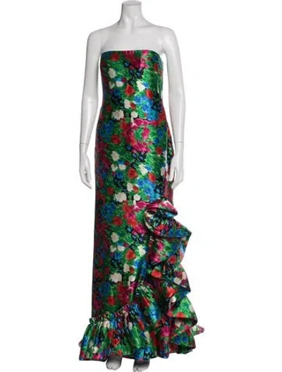 Pre-owned Oscar De La Renta Silk Long Dress In Green