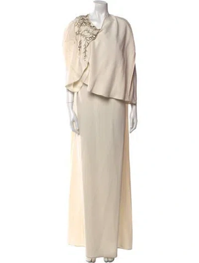 Pre-owned Oscar De La Renta Silk Long Dress In Neutral