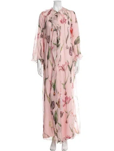 Pre-owned Oscar De La Renta Silk Long Dress In Pink