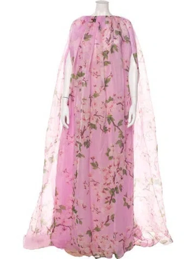 Pre-owned Oscar De La Renta Silk Long Dress W/ Tags In Pink