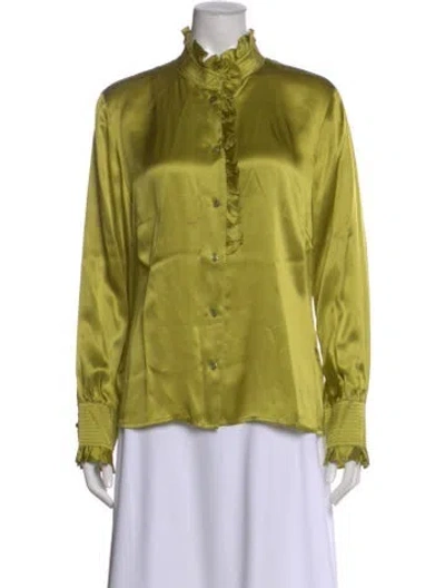 Pre-owned Oscar De La Renta Silk Long Sleeve Blouse In Green