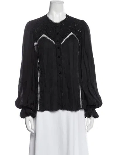 Pre-owned Oscar De La Renta Silk Long Sleeve Blouse In Grey