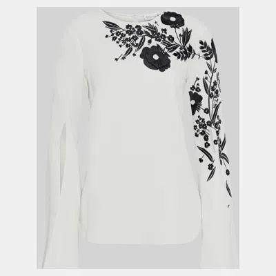 Pre-owned Oscar De La Renta Silk Long Sleeved Top 6 In White