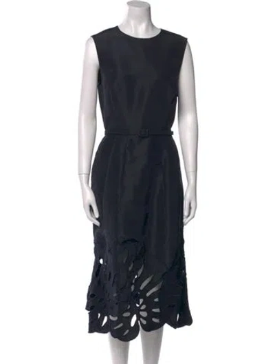 Pre-owned Oscar De La Renta Silk Midi Length Dress In Blue