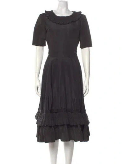Pre-owned Oscar De La Renta Silk Midi Length Dress In Gray