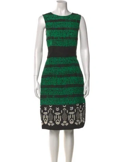 Pre-owned Oscar De La Renta Silk Midi Length Dress In Green