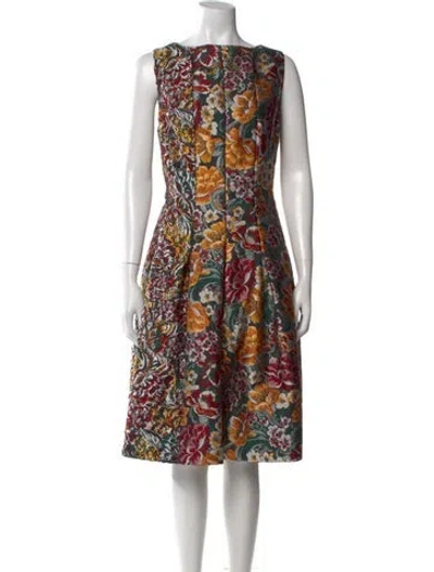 Pre-owned Oscar De La Renta Silk Midi Length Dress In Green