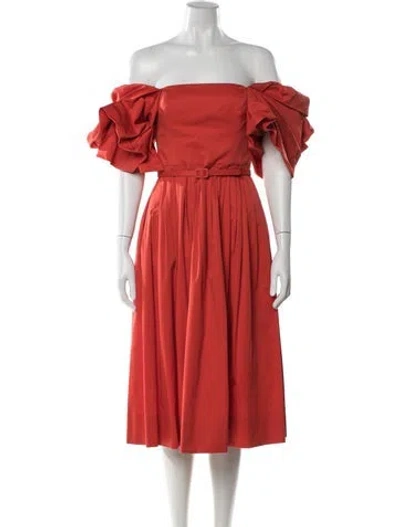 Pre-owned Oscar De La Renta Silk Midi Length Dress In Orange