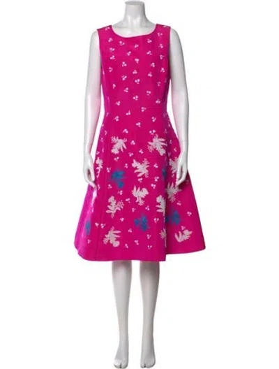 Pre-owned Oscar De La Renta Silk Midi Length Dress In Purple