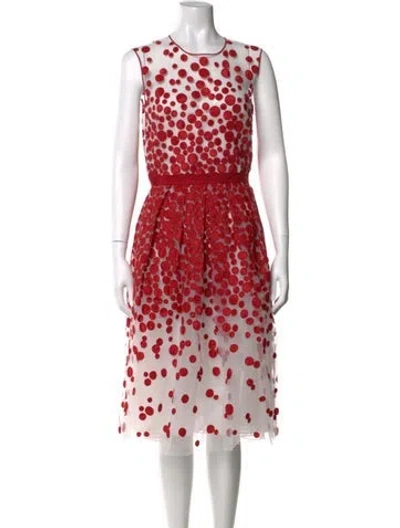 Pre-owned Oscar De La Renta Silk Midi Length Dress In Red